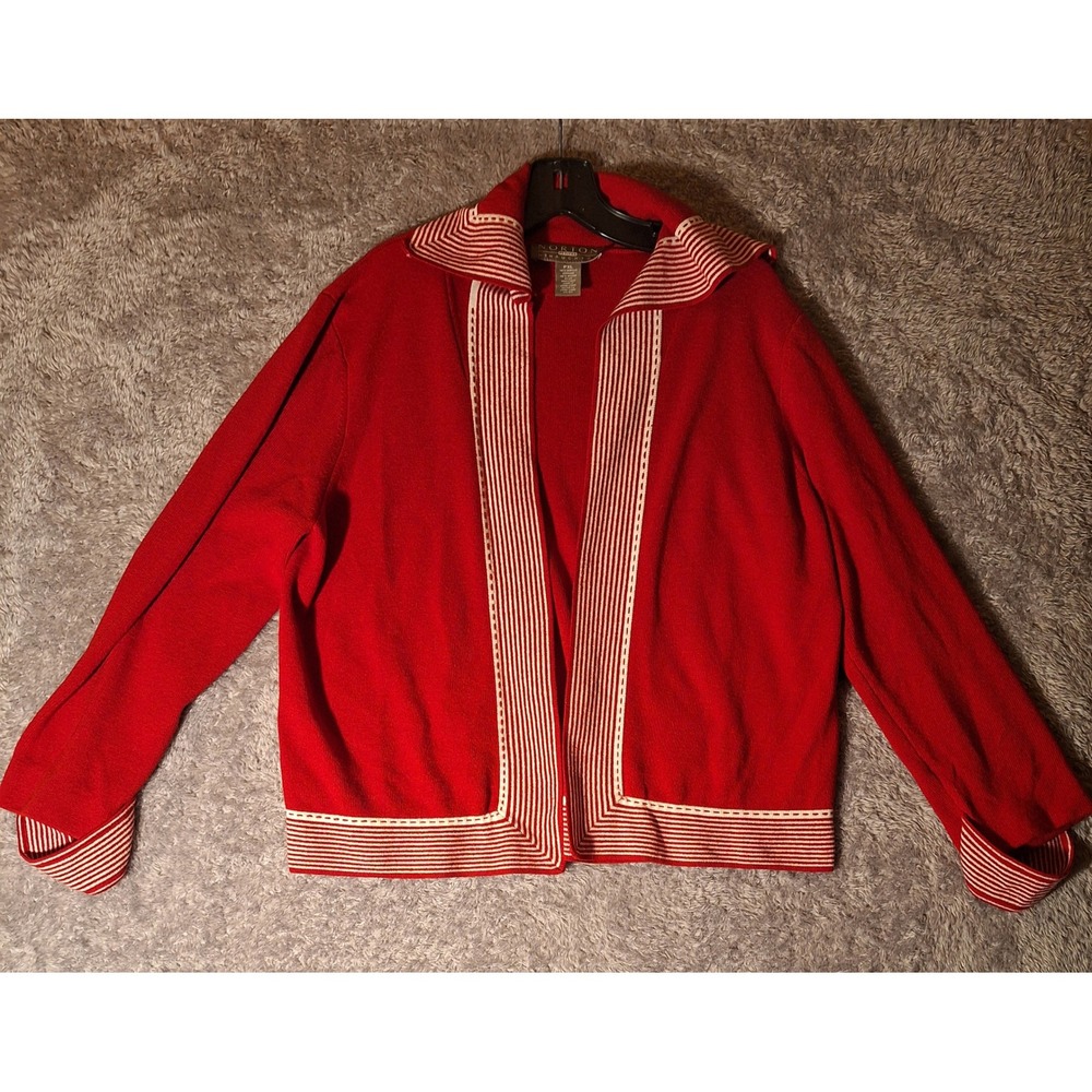 NORTON PETITES Red Stripe Trim Knit Cardigan Sweater PXL, Sailor. Casuall